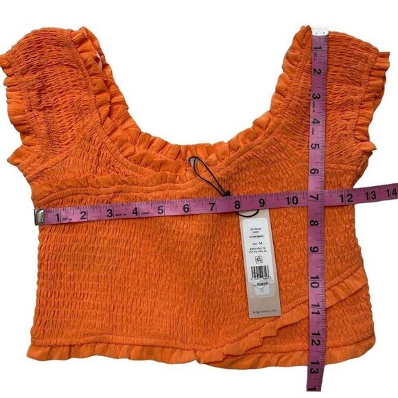 BCBGeneration Crop Top Women's MEDIUM Orange Smocked Off-The-Shoulder Stretch - Picture 4 of 11
